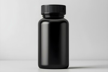 Fototapeta premium Black Plastic Bottle Mockup for medicine, tablets, pills, realistic packaging box template 3d rendering isolated on light background