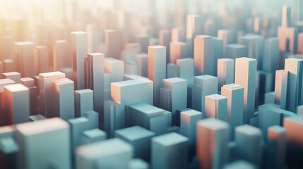 Fototapeta premium An abstract cityscape created by geometric 3D shapes, with a geometric 3D background, Generated AI