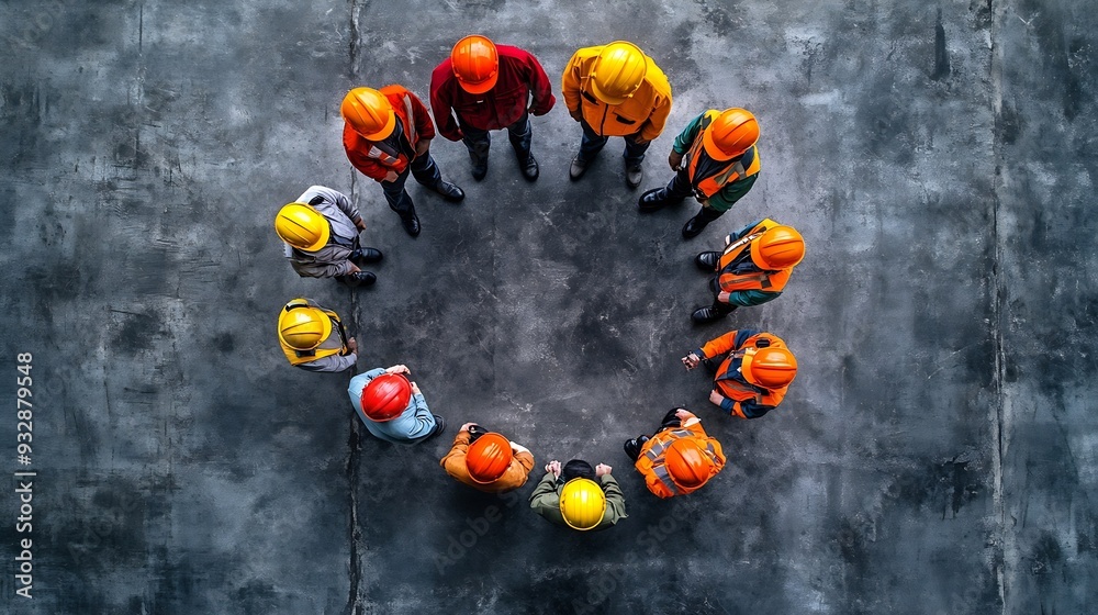 Poster teamwork image of people of various professions forming a circle businessman engineer researcher sec