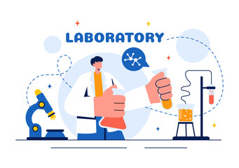 A Vector Illustration of a Laboratory Conducting Scientific Research, Experimentation, and Measurement on a Flat Cartoon Style Background