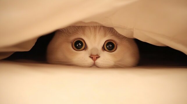 Scared Cute Cat: Adorable Feline with Wide Eyes and Tensed Posture, Capturing the Expression of Fear and Surprise. Perfect for Illustrating Emotions, Pet Behavior, and Animal Reactions