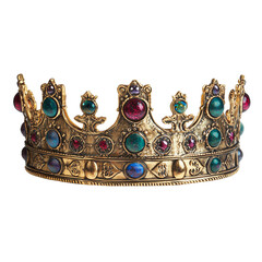 Ancient vintage king or queen crown isolated on transparent or white background