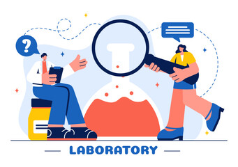 A Vector Illustration of a Laboratory Conducting Scientific Research, Experimentation, and Measurement on a Flat Cartoon Style Background