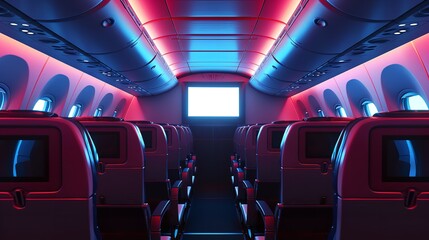 Fototapeta premium Aircraft seats with mockup devices for blank LCD screens. Generative Ai