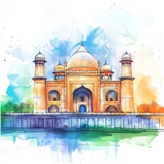 Obraz premium Abstract Watercolor Illustration for India Republic Day: AI-Generated Creative Design for Cultural Marketing. Minimalist Patriotic Artwork with Elegant Gradient Textures. Versatile Graphic Element Sym