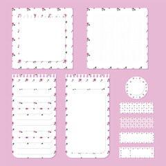 vector set of cute kawaii sweet pastel floral pattern notepad memo pad and scrapbooking elements