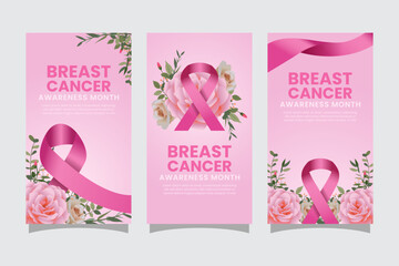 Breast cancer awareness month social media stories post design collection