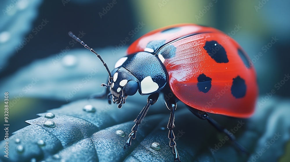 Poster Red ladybug macro shot maximum depth of field : Generative AI