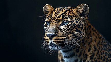 Obraz premium Close up adult leopard portrait Animal on dark background : Generative AI