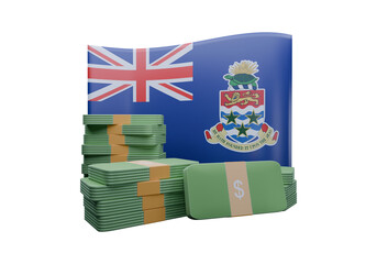 3D render illustration of Cayman Island flag and currency called Dollar