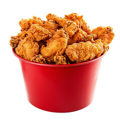 Fried chicken in paper bucket fron view isolated on transparent or white background 