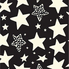 Obraz premium A minimalist star pattern design on a black background, creating a sparse yet charming visual. Perfect for various uses