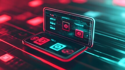Obraz premium Digital Currency Phone Screen Neon Lights Abstract