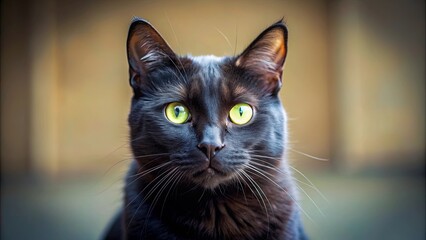 Closeup of a black domestic cat looking forward, cat, domestic, black, fur, feline, portrait, pet, whiskers, eyes, nose, adorable