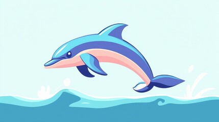 A sleek dolphin leaps gracefully, captured in a minimalist vector art style with modern textures and clean lines.