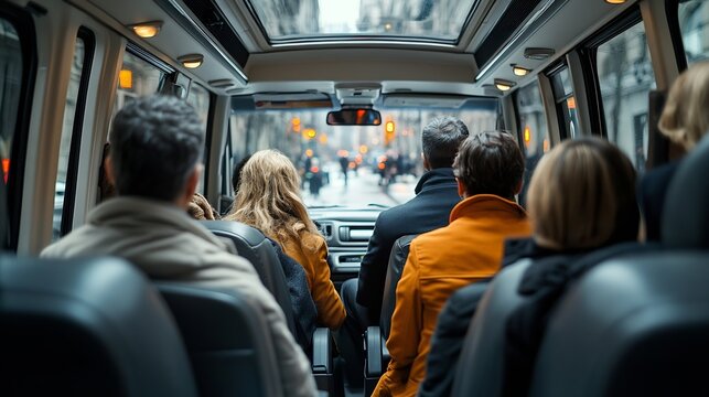 Business people sitting in minivan taxi view through an open door Concept of business trips and transportation : Generative AI