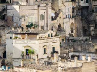 Historic cave dwellings, called Sassi houses, in the village of Matera.