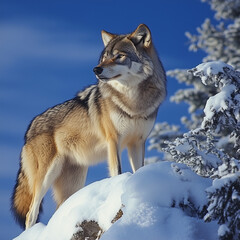 Naklejka premium gray wolf in snow