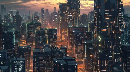 Obraz premium Cyberpunk Cityscape at Dusk