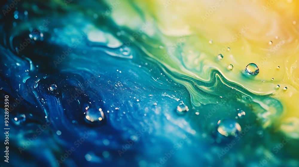 Leinwandbilder abstract blue and green colorful background with oil on water surface oil drops in water abstract ps