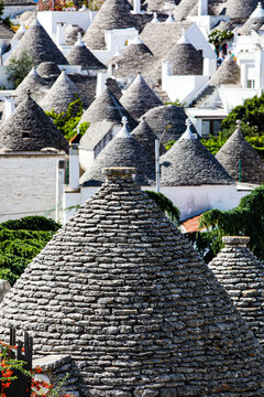 Alberobello, Puglia, Italy. Rows and patterns of Trulli cone shaped Puglia houses
