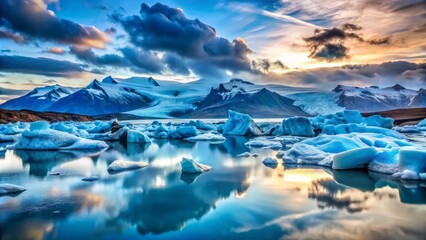 Naklejka premium Glacial Lagoon hvítá Seascapes Dreamy Shallow Depth Intense Blues Dramatic