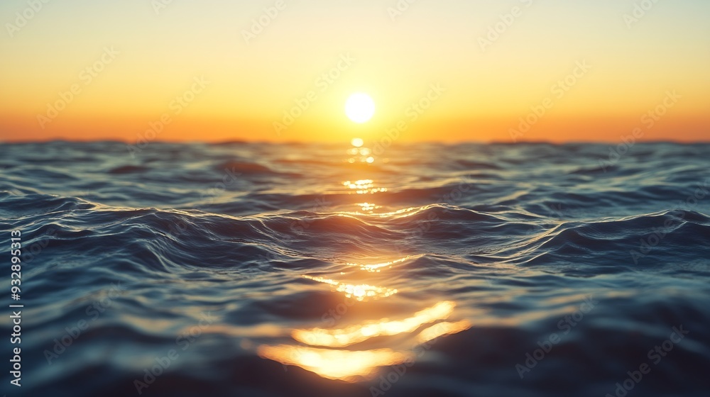 Leinwandbilder a beautiful view of the ocean with the sun shining on the water the sky is clear and the sun is sett
