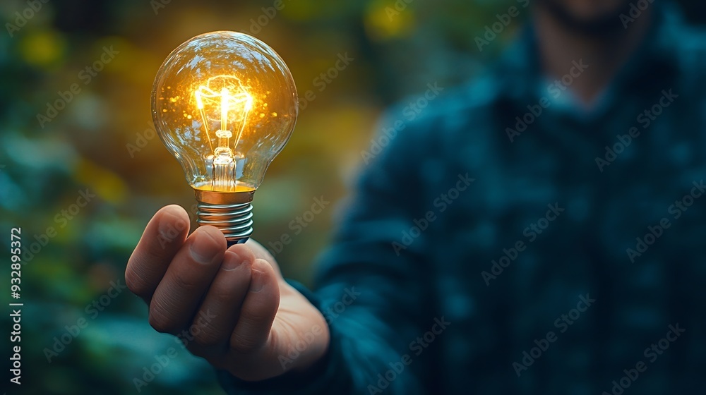 Aufkleber Man hand holding lightbulb with learning educate and graduation concept study knowledge to creative thinking idea and problem solving solution Elearning online education course degree  : Generative AI