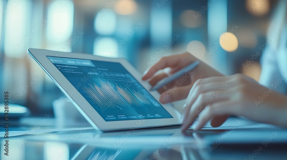Fototapete Business people partnership and tablet with communication in office for briefing on b2b collaboration or project management Team digital tech and analysis on company growth and review  : Generative AI