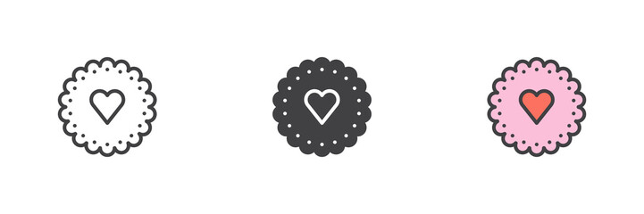 Cookie with heart different style icon set