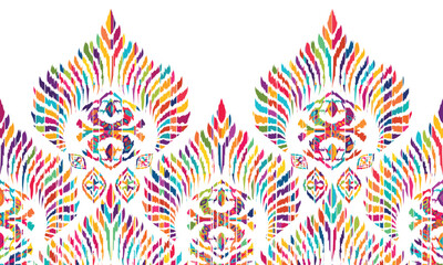 Abstract Ikat seamless pattern, perfect for ethnic-themed backgrounds, curtains, carpets, wallpapers, clothing, and decorations. Ideal for wrapping paper, batik,greeting cards, printing,creative uses.