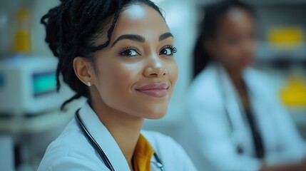 Image of heart rate monitor over diverse female doctor and healthworker discussing at hospital Medical healthcare and research science technology concept : Generative AI