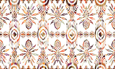 Abstract Ikat seamless pattern, perfect for ethnic-themed backgrounds, curtains, carpets, wallpapers, clothing, and decorations. Ideal for wrapping paper, batik,greeting cards, printing,creative uses.