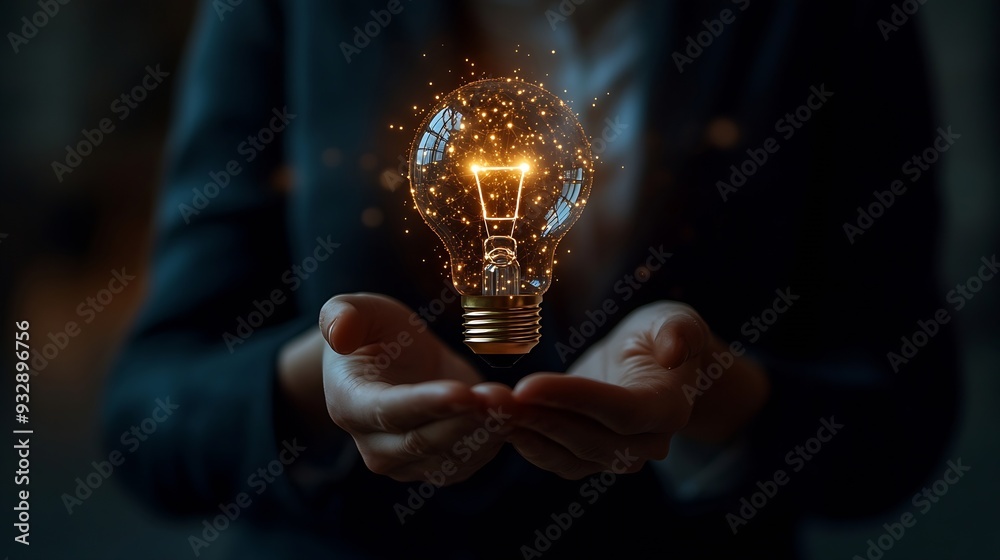 Poster AI Artificial Intelligence Technology concept Businessman holding a glowing lightbulb with AI symbol representing artificial intelligence technology innovation and future digital advan : Generative AI