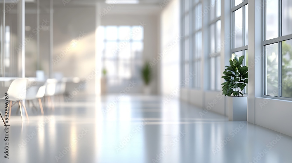 Aufkleber abstract blurred image of modern open space office with white interior concept full furniture for ba