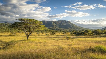 Obraz premium Savannah Landscape with Mountains in the Background