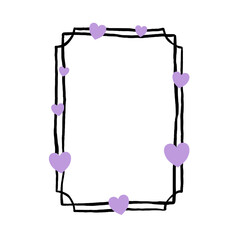 Doodle Line Violet Hearts Vertical Rectangle Frame. Vector illustration for decorate logo, text, greeting cards and any design.