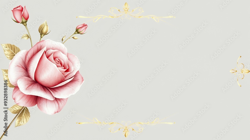 Poster Elegant pink roses frame a blank space for text in a soft watercolor style