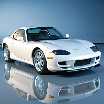 White Sport Coupe Car Rx8 with Reflection