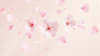 Pink flower petals scattered on a light background