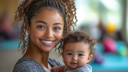 Fototapeta premium mother smiling at baby while performing exercise above group exercise class fitness or pilates for parents moms staying active while boding,babies-standard-scale-_x.jpeg