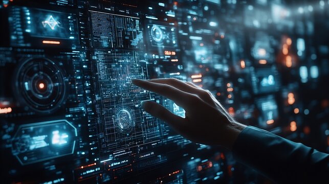 Ai Businessman working with modern interface Business analytics Big data technology and data science Data flow conceptBusiness computing digital composite : Generative AI