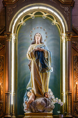 Obraz premium Sculpture of the Virgin Mary, Church of the Immaculate Conception, 19th century, Sant Matgi, Palma, Mallorca, Balearic Islands, Spain