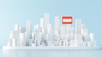 Naklejka premium 3D minimalist cityscape with for sale signs, showcasing urban housing demand