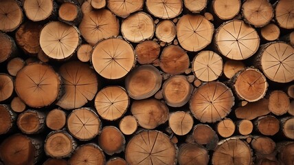 A background is from natural materials. Newly-sawn pine logs, stacked, ready for collection