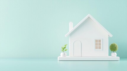 Minimalist 3D house model with a rising trend line, emphasizing market demand