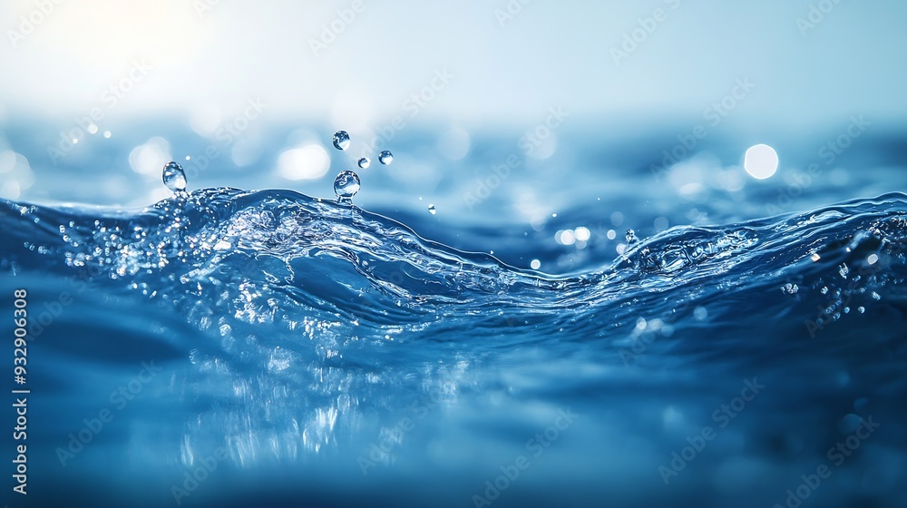 Aufkleber Blue water with ripples on the surface Defocus blurred transparent blue colored clear calm water surface texture with splashes and bubbles Water waves with shining pattern texture back : Generative AI