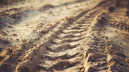 Retro grunge tire track on sand or mud off road drive tone