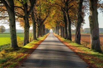Fototapeta premium Road between rural fields and trees