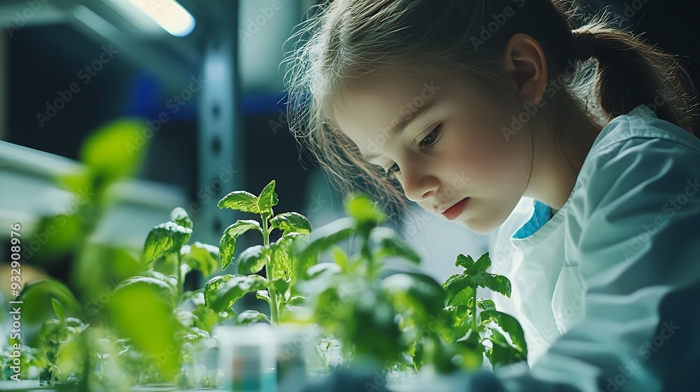 Poster smart boys and talented girls experimenting with growing crops and testing different nutrition addit